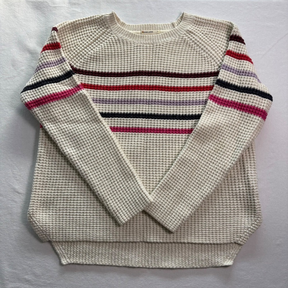 Marine Layer, Waffle Knit Sweater, L, Cream, Striped Merino Wool Blend, MSRP $98